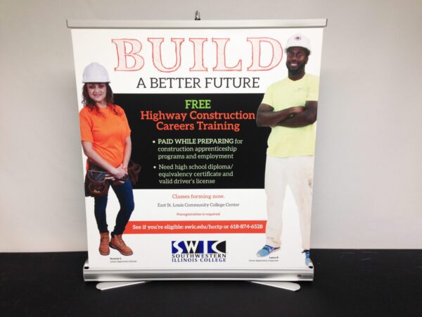Table top banner stand with same day printing